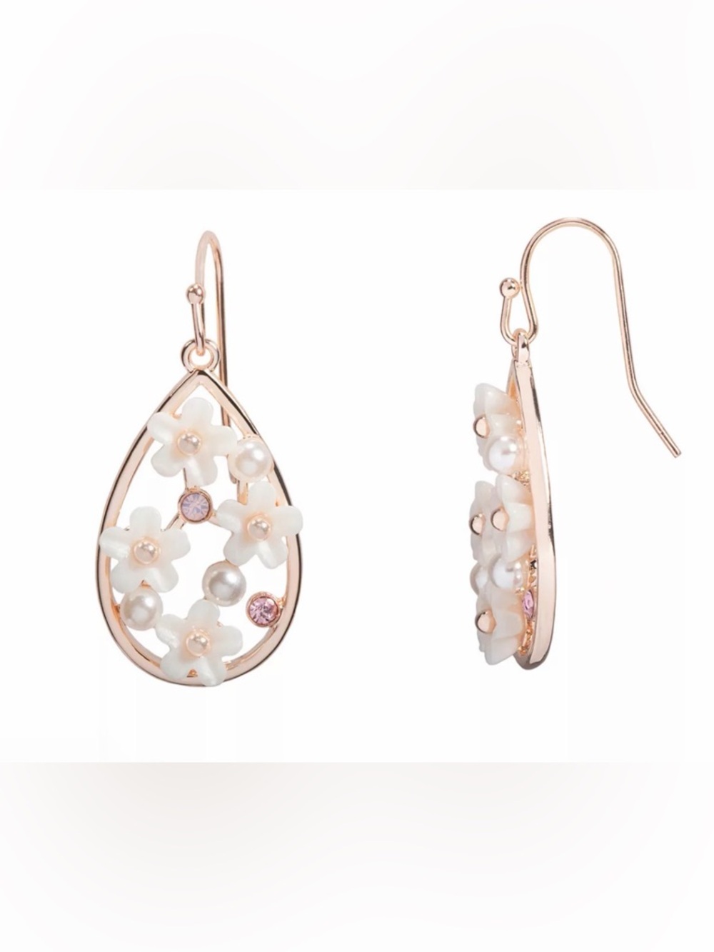 NWT Lauren Conrad Floral Frame Teardrop Drop Flower And Pearl Accent Earrings